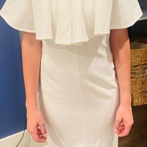 Mustard Seed Cream Sheath Dress with Flutter Sleeves